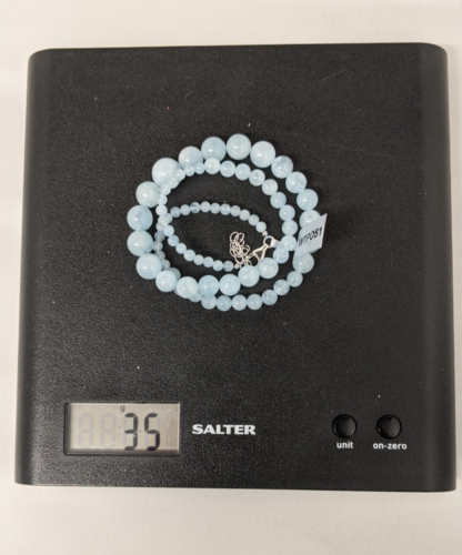 NEW Aquamarine Graduated Beaded Necklace in 925 Sterling Silver Gemporia - 35g - Picture 9 of 9
