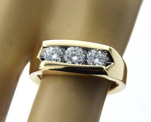 VINTAGE MENS "THE LEO" 14K 3-DIAMOND PINKY OR BAND RING 1.18 CTTW SIZE 7.7 SOLID - Picture 16 of 17