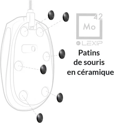 Lexip Mo42 - 6 Patins en céramique pour souris, super glisse, inusables