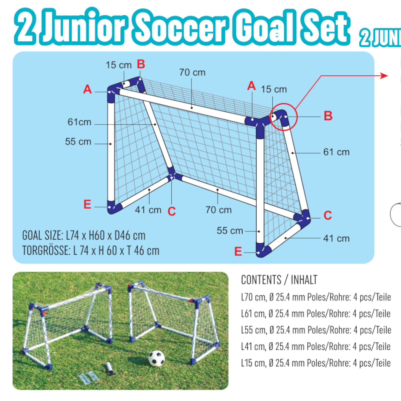 Mini Football Goals x2 Soccer Net Posts Kids Training Indoors Outdoors