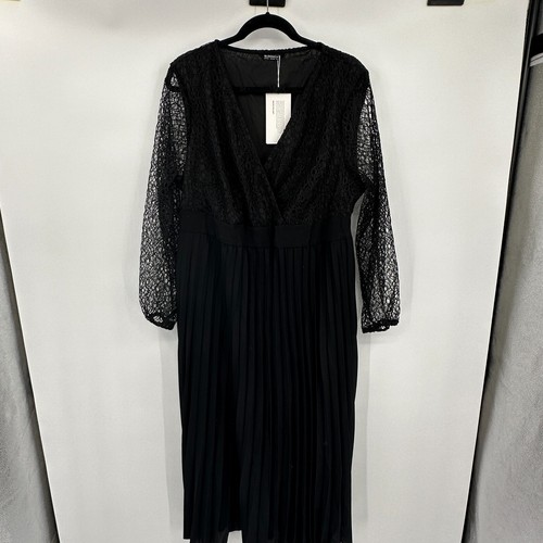 Bloom Chic Womens Dress 14 16 Black Pleated Casual Plus Size Lace Party V Neck