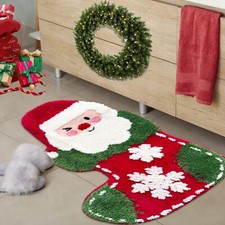 Christmas Carpet Bathroom Mat, Absorbent Non-slip Floor Rug for Xmas Decor