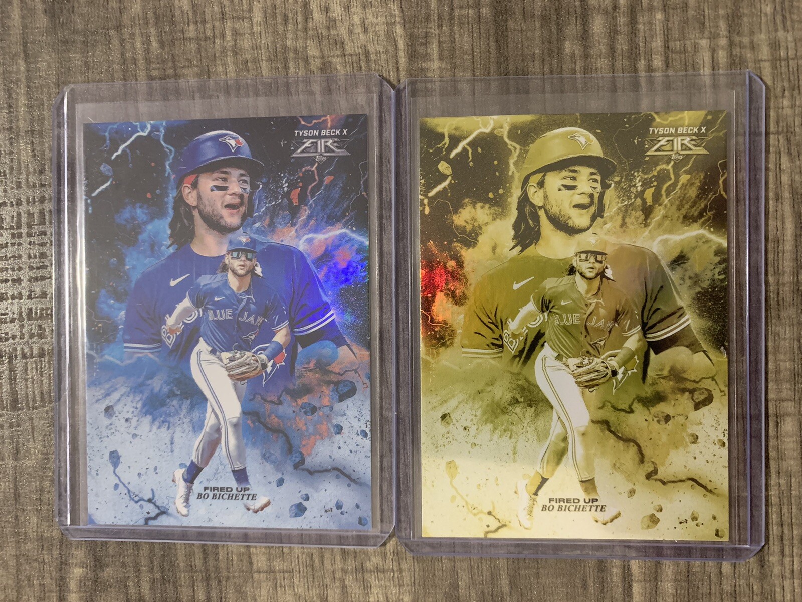 2022 Topps Fire Bo Bichette Gold Minted & Base Fired Up Foil Blue Jays
