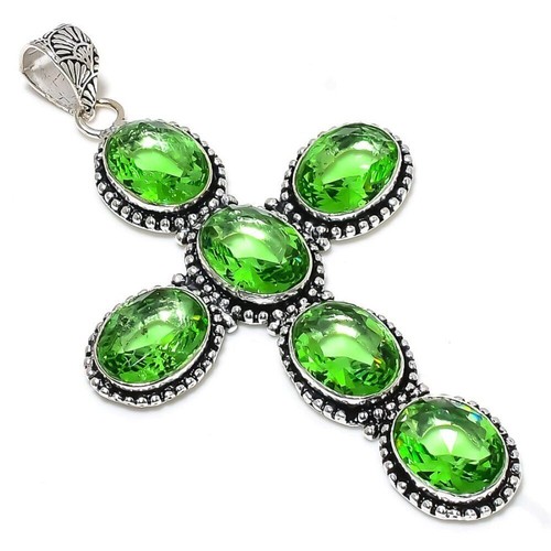 Pendentif En Argent Sterling 925 Avec Péridot Vert Naturel - Fait Main, Pierre Taille 1'', Bijou Unisexe