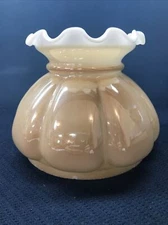 Vntg Melon Style Student Lamp Shade  7” Fitter Crimped Milk Glass W/ Beige Opal