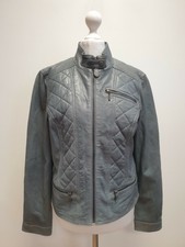 Gg626 Womens Tom Tailor Grey Lambskin Leather Slim Fit Jacket Uk M 10 Eu 38