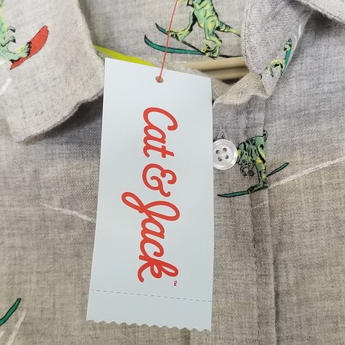 Cat & Jack Shirt Boys XXL 18 Husky Gray Dinosaur Long Sleeve 2XLH Button Up - Picture 6 of 14
