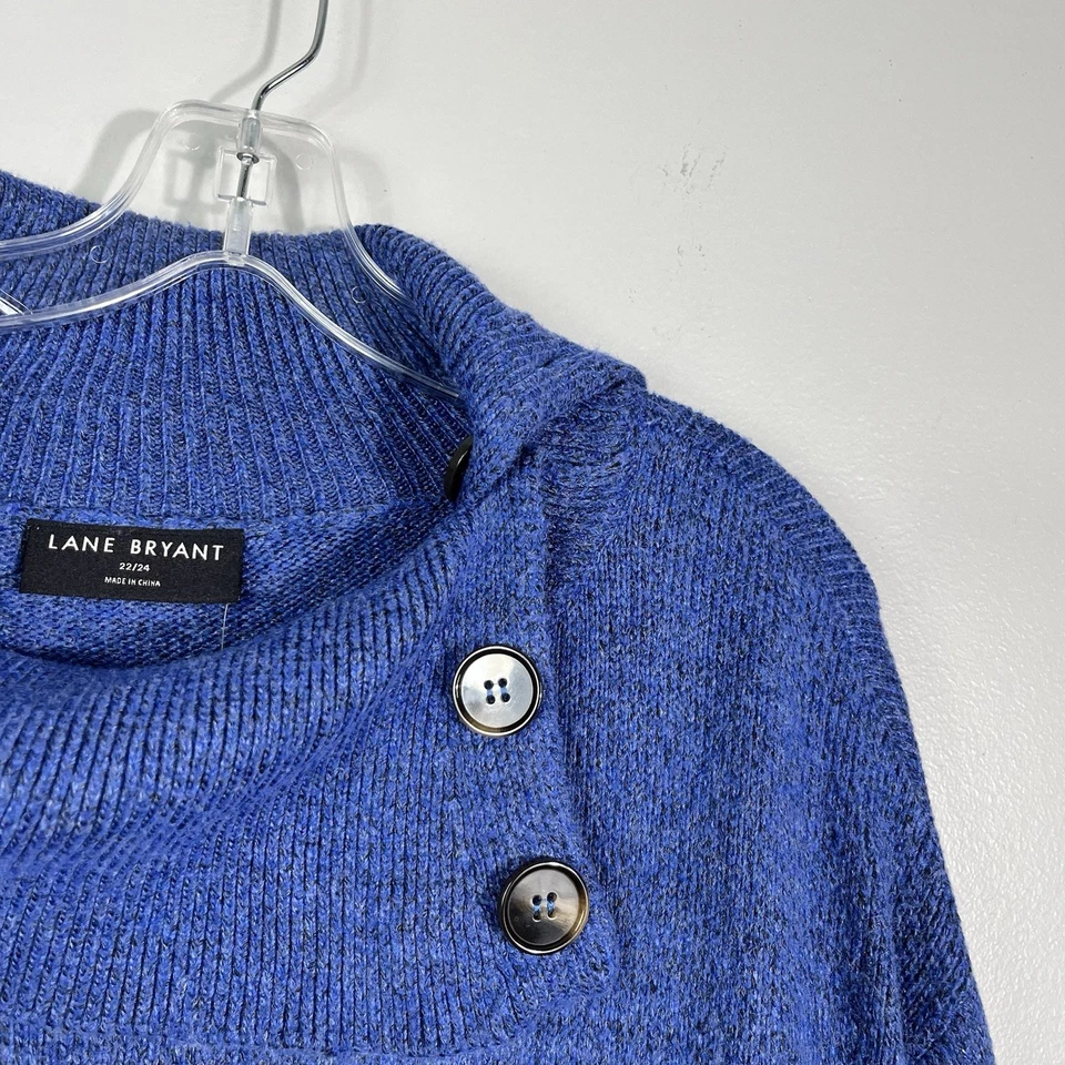 Suéter Lane Bryant azul martelado malha xale gola botão detalhe longline plus size - Imagem 3 de 4