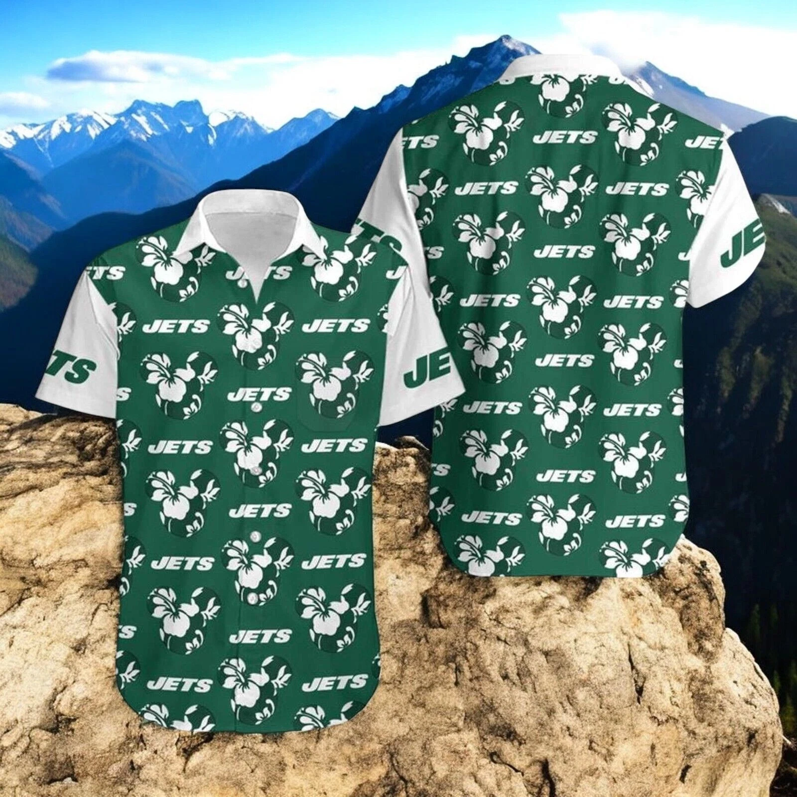 New York Football Mickey Mouse Head Flowers Hawaiian Shirt