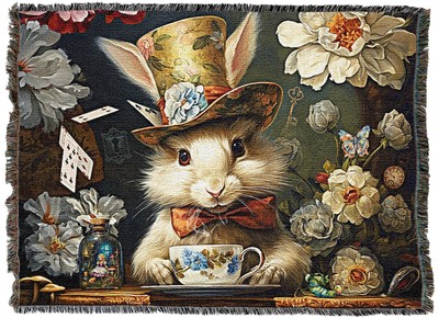 White Rabbit Blanket Tapestry Throw Woven from Cotton - Made in The USA (72x54)