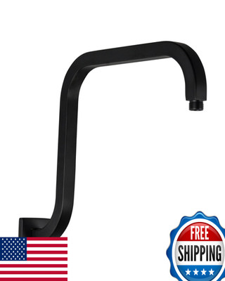PHASAT S-Shape 16'' Matte Black Stainless Steel High Rise Shower Arm w/ Flange
