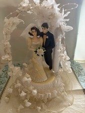 Wilton Bride & Groom Wedding Cake Topper Figurine Floral Lace Heart White
