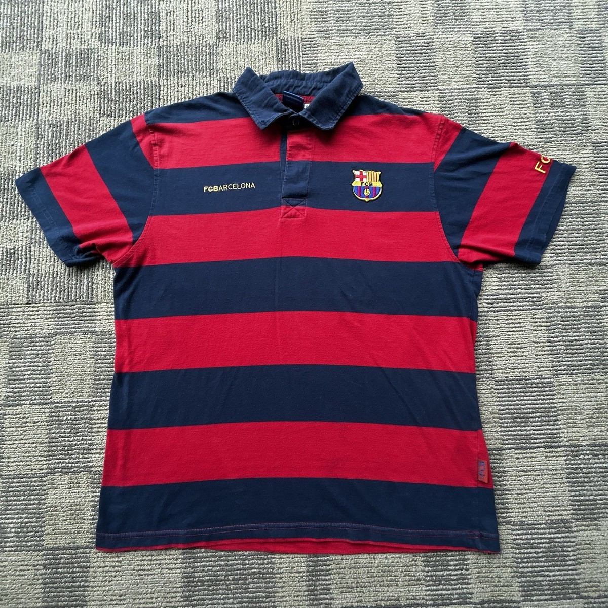 Vintage FC Barcelona Red/ Navy Blue Striped Polo Shirt Sz XL