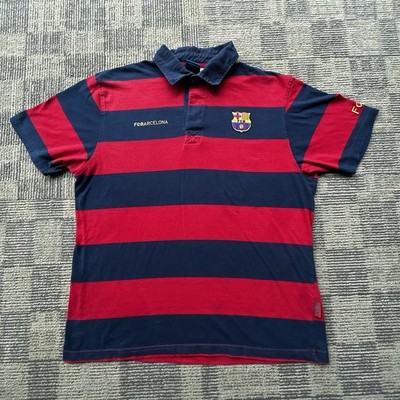 レア　FCバルセロナ　ポロシャツ　ラガーシャツ　ヴィンテージ Vintage FC Barcelona Red/ Navy Blue Striped Polo Shirt Sz XL