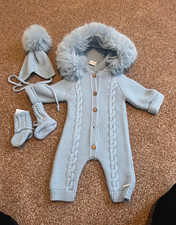 Pangasa Baby Hooded Cable Knit Pram Suit Set 1-3 Months Hat and Booties