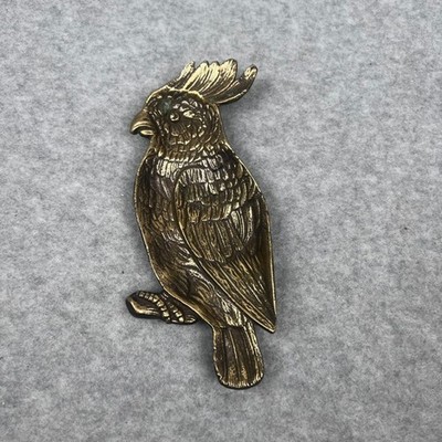 Vintage Cast Iron Cockatoo Bird Trinket Dish Gold Tone 6.75''