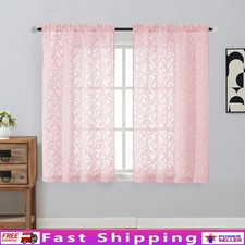 Light Filtering Sheer Curtains Rod Pocket 2 Pack Elegant Leaf Pattern Windows US