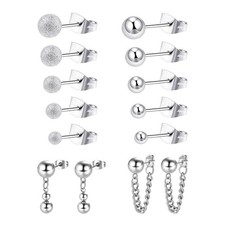 12 Pairs Silver Ball Earrings for Women Trendy, Silver Stud Earrings Hypoallerge