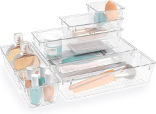 7 PCS Clear Plastic Drawer Organizers Set, 4 Size Desk Drawer Organizer Trays fo