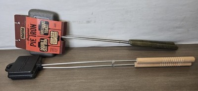 Set of 2 Cast Iron Campfire Pie Irons- Rome s Double Pie & Camp Chef Single Sq