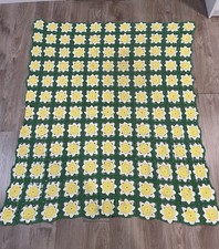 Vtg Handmade Granny Square Afghan Crochet Lap Throw Blanket Quilt Flower 56 x50
