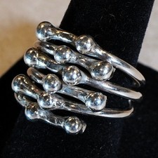 Modern Multi-Band 925 Silver Ring with Beaded Accents