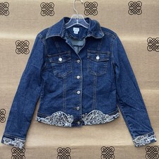 Vintage Cache Denim Jean Jacket Rhinestones Sequin Jouer In Blue Size 6