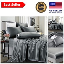 Luxurious 6-Piece King Satin Sheet Set in Grey - Soft, Breathable  Deep Pocket