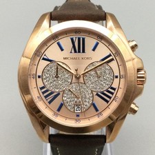 Michael Kors Womens Watch 44mm Gold Tone Chronograph Leather MK-6321 New Battery