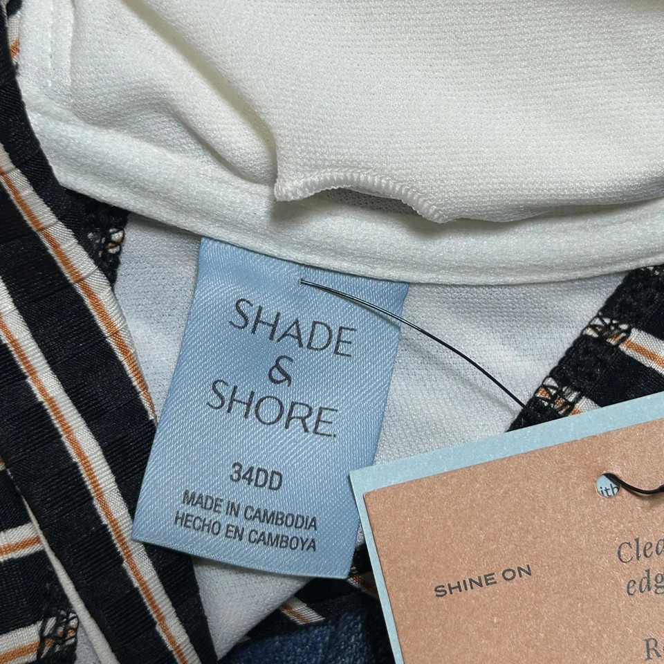 Top de bikini Shade & Shore para mujer 34DD negro a rayas con aros almohadillas extraíbles Foto 2 de 4