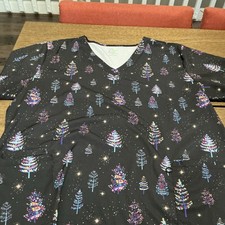 Women's GT Performance Black Christmas Tree Snowflakes Ornaments Scrub Top 2XL