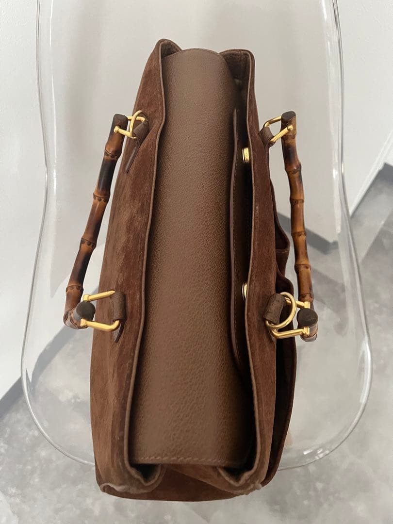 GUCCI Vintage Bamboo Suede Tote Bag Brown Leather Excellent Condition thumbnail 6
