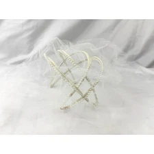 Vintage 1950's White Bridal Headpiece with Tulle -Pearl Beaded Headband