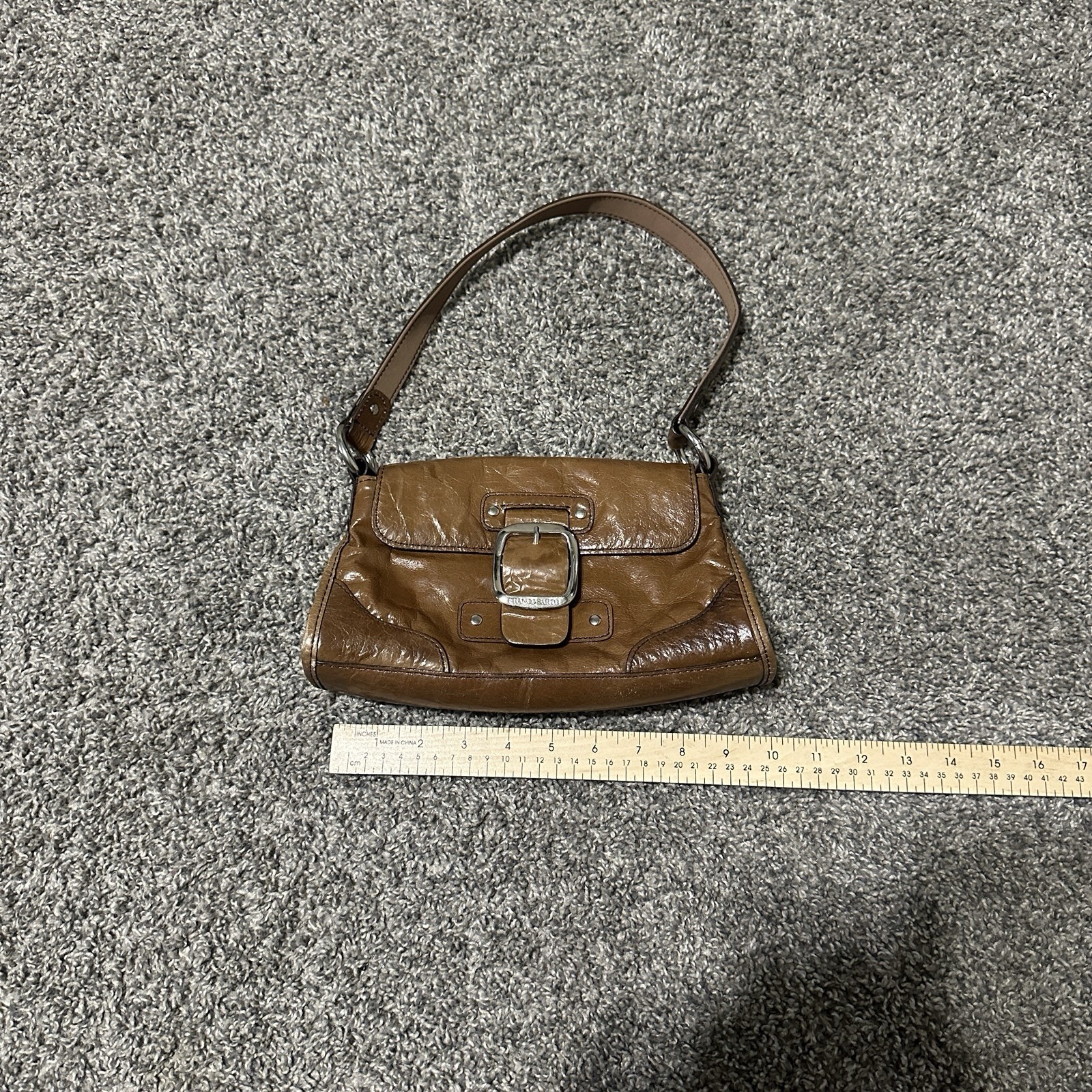 Womens Franco Sarto Leather Shoulder Bag Purse Brown Silver Hardware