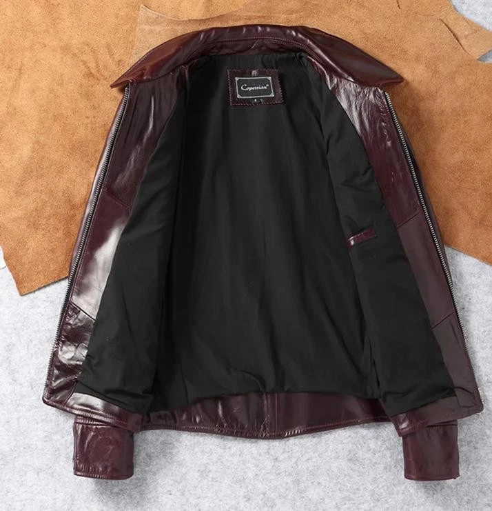 Mens Waxed Cow Leather Vintage Style American Casual Retro Biker Jacket - Image 4 of 4