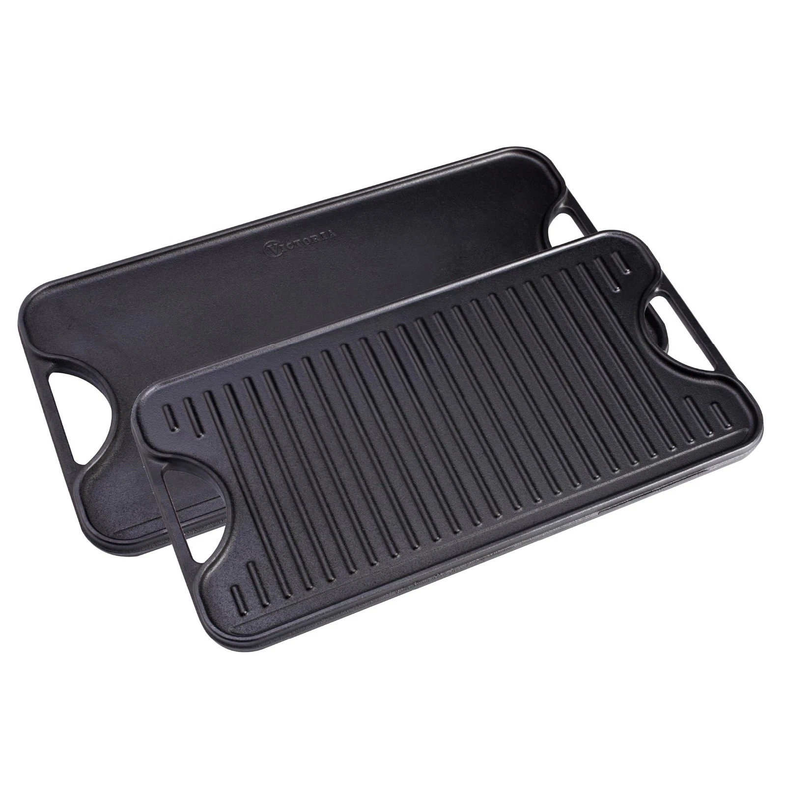 Victoria Rectangular Cast Iron Griddle. Double Burner Griddle, Reversible Gri...