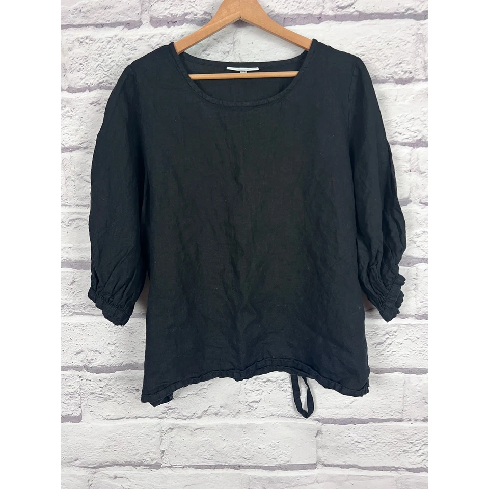 Top Bryn Walker Mujer M Negro Lino Lagenlook Artístico Minimalista Cordón Dobladillo Foto 3 de 4