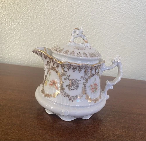 Rare Vt Carl Tielsch Porcelain Tea Pot Flora design Wi/ Ornate Gold - Germany