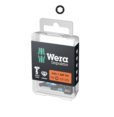 WERA 05057603001 840/1 IMP DC Hex-Plus DIY Impaktor bits, 3 x 25 mm, 10 pieces