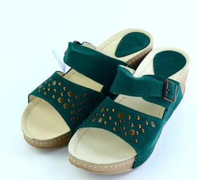 Clogs aus Leder Gr. 42 Grün Damen Sommerliche Freizeit-Schuhe RPW