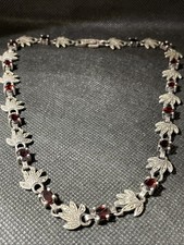 Vintage 925 Silber Collier mit Granat+Markasiten Steinen,37.9g,ungereinigt