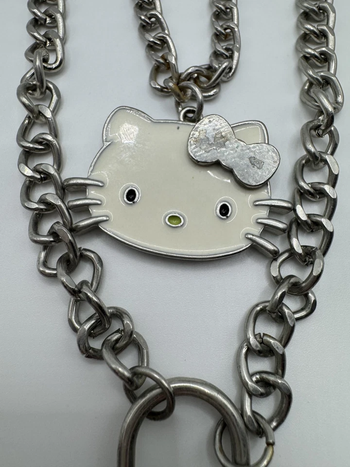 Hello Kitty layered Necklace silver lock kitty face with bow 18-inch chain heavy - Image 4 of 4
