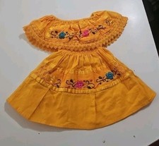 Unbranded Girls 1 Hand Embroidered Mexican Floral Red Smocked Waist Dress