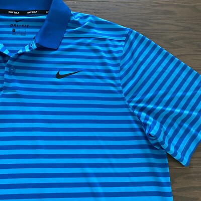 NIKE Dri-FIT ポロシャツ ストライプ L Nike Dri-Fit Golf Polo Blue Striped Mens Large L Swoosh EUC 100