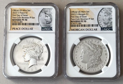 2023-S $1 Peace & Morgan 2-Coin Reverse Set NGC Graded PF 70;Z022