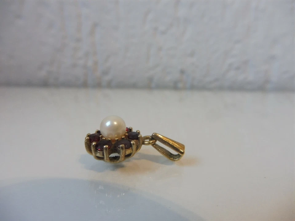 Belle, Vecchie Catene - Pendenti, 835 Argento Con Perla E 6 Granati - Immagine 2 di 4