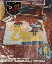 Vintage NOS: Red Heart Circus ELEPHANT Latch Hook Rug Canvas 20x27" 6621