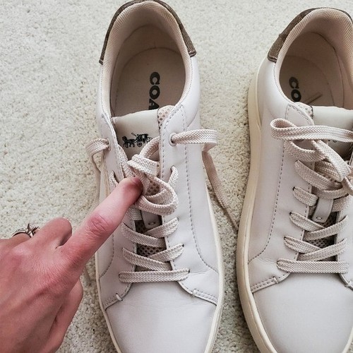 Coach Clip Low Top Leather Sneakers in Chalk/Khaki sz9.5 - Picture 10 of 14