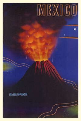 VOLCANO PARICUTIN ERUPTION MEXICO MICHOACAN VINTAGE POSTER REPRO