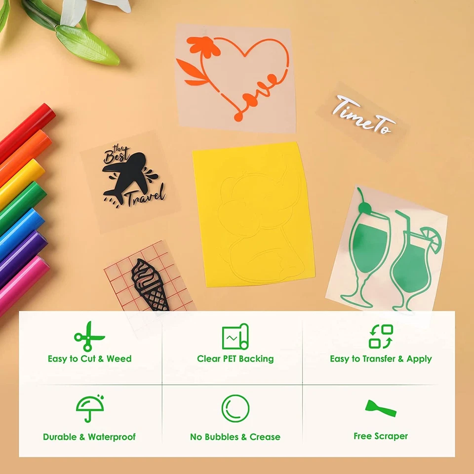 18 Rolls Adhesive Vinyl 12" x 3FT Multi-Color Permanent Vinyl CuttingSilhouette - image 3 of 4